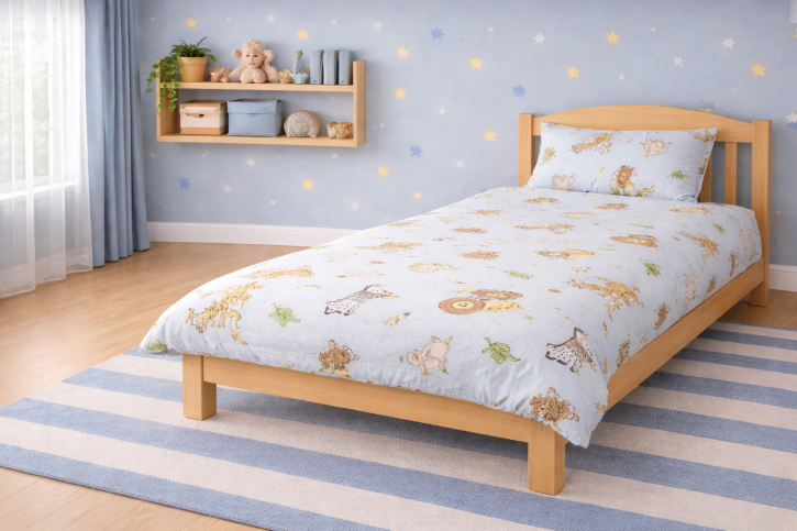 Kinderbettwäsche glatte Baumwolle Zootiere hellblau