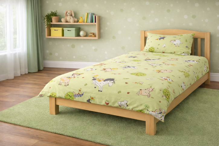 Kinderbettwäsche glatte Baumwolle Bauernhof grün