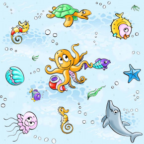 Kinderbettwäsche glatte Baumwolle hellblau Wassertiere