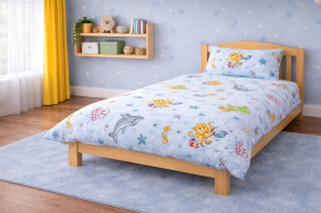 Kinderbettwäsche glatte Baumwolle hellblau Wassertiere